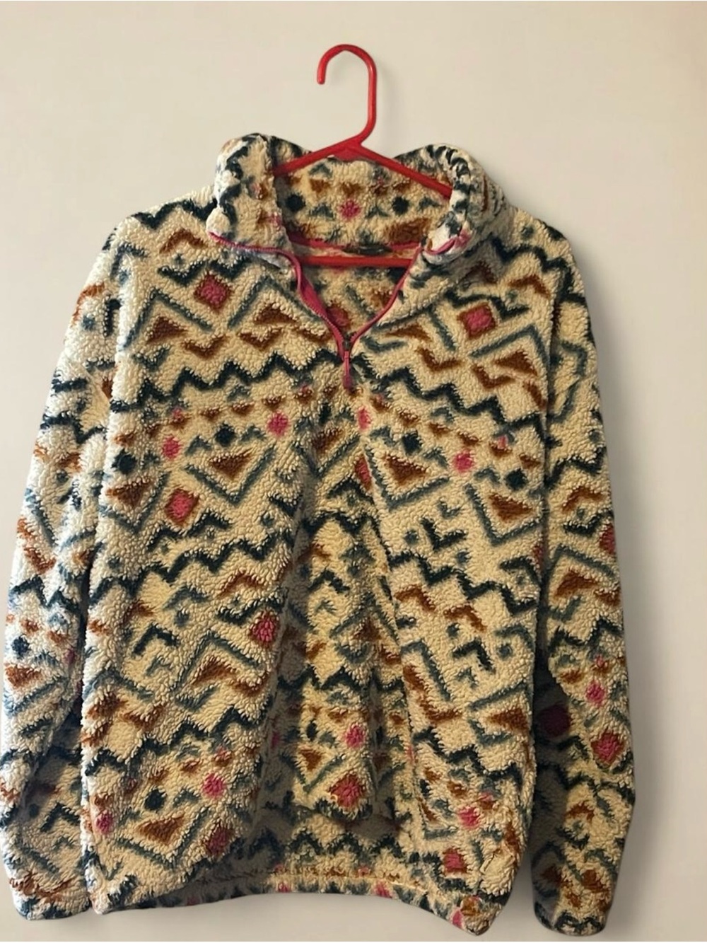 Eddie Bauer Cozy Cream Geometric Sherpa Pullover Sweater Women's Large